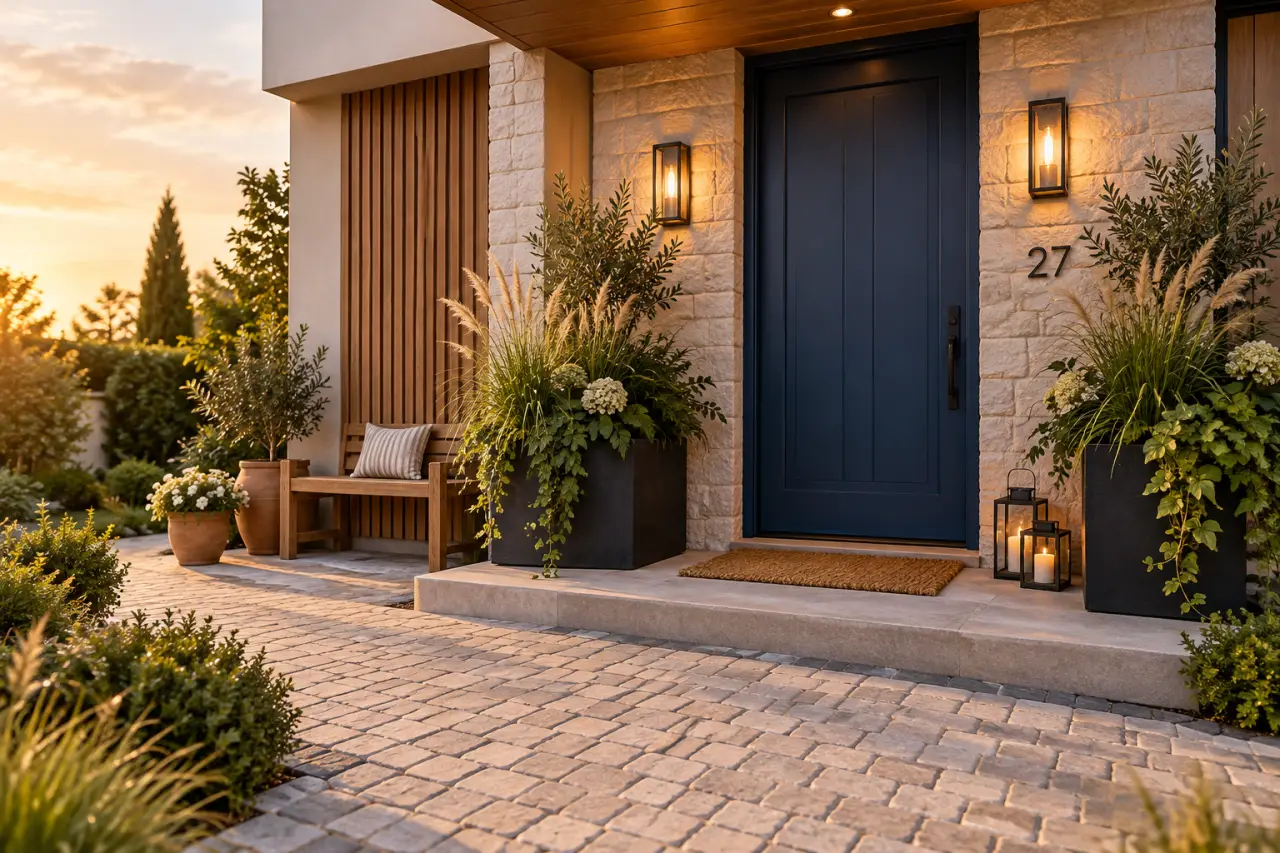 Une entrée accueillante devant la maison, même sans jardin : idées déco adaptées à chaque espace