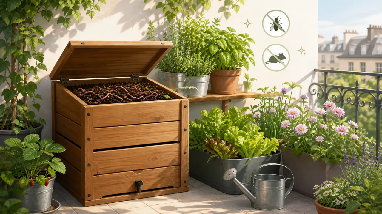 Illustration d’un lombricomposteur sain dans un coin lumineux du jardin