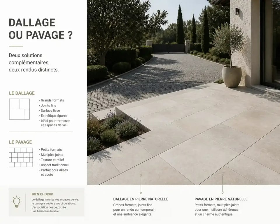 Différence entre dallage et pavage extérieur sur terrasse et allée