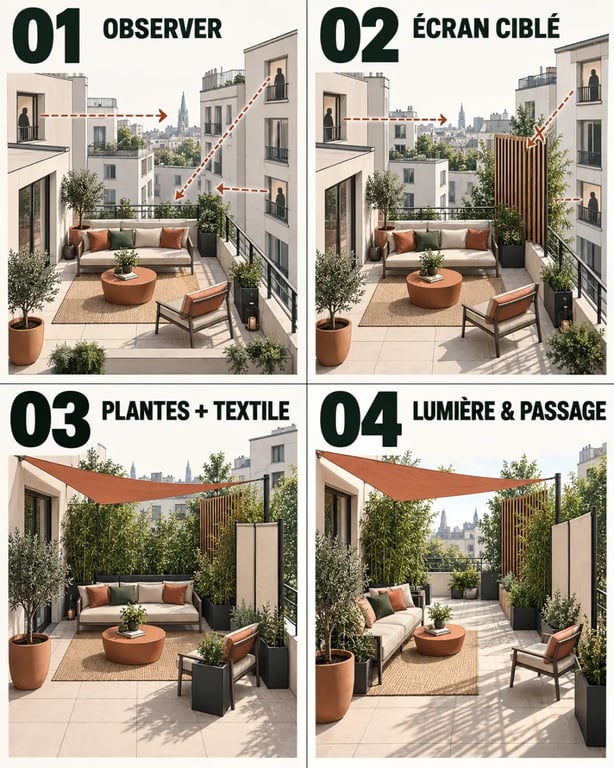 Comment aménager une terrasse en ville sans vis-à-vis avec claustra, plantes et voile d’ombrage
