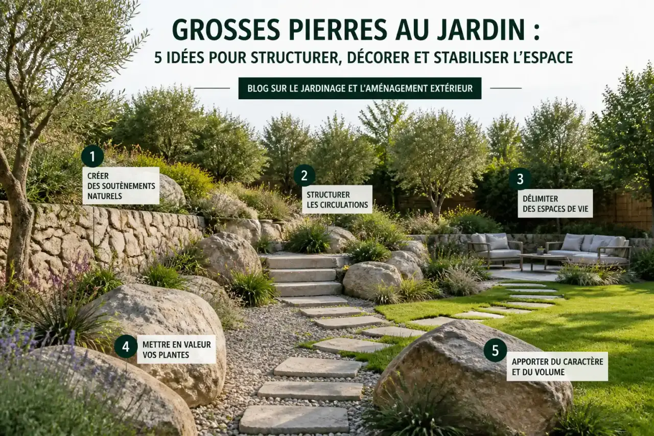 Grosses pierres au jardin : 5 idées pour structurer, décorer et stabiliser l’espace