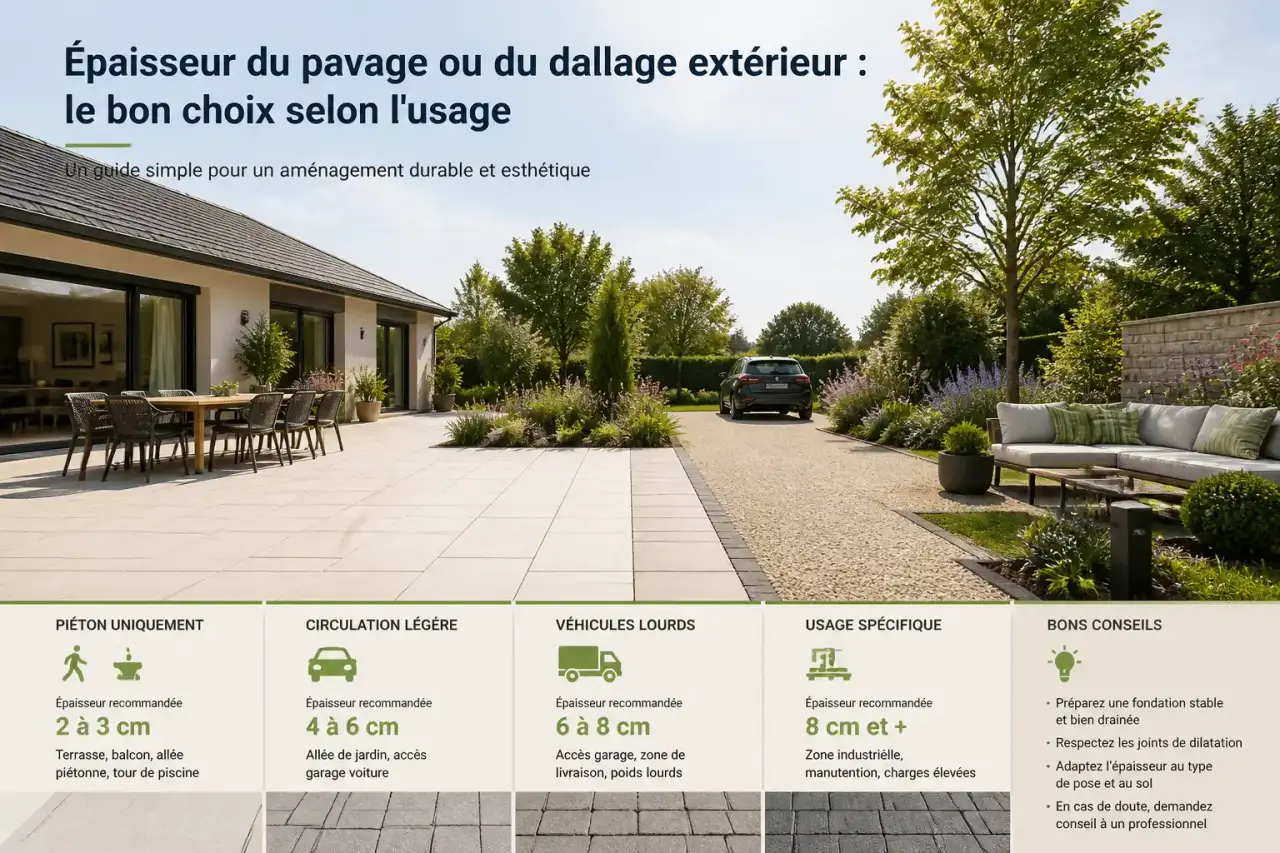 Épaisseur du pavage ou du dallage extérieur : le bon choix selon l'usage