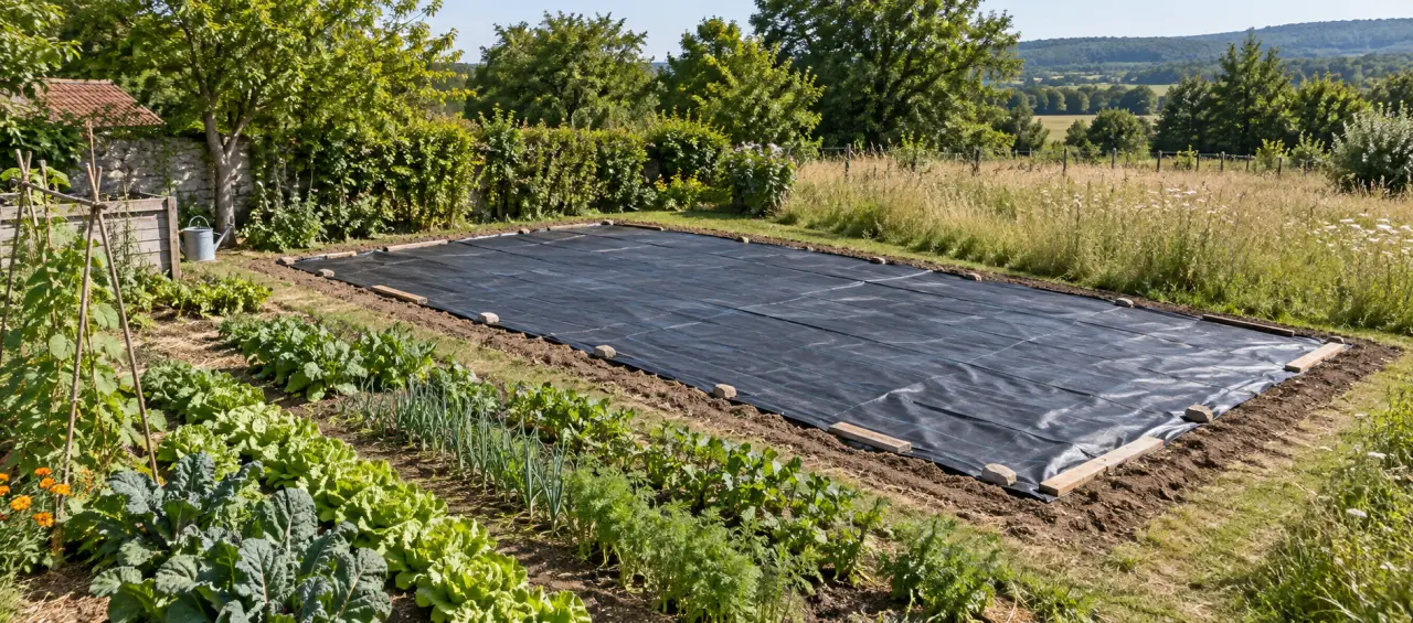 Bâche noire au jardin : 6 à 8 semaines pour une parcelle, jusqu’à 8 mois pour une prairie