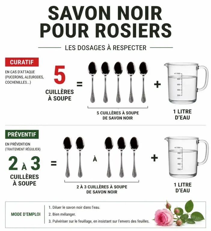 Dosage du savon noir pour le traitement des maladies des rosiers